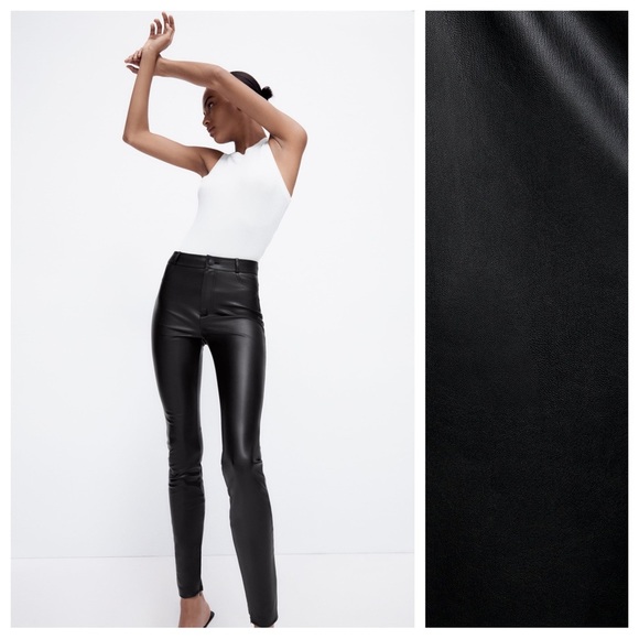 NWT. Zara Black Faux Leather High-waist Leggings. Size M, L. - Picture 3 of 12